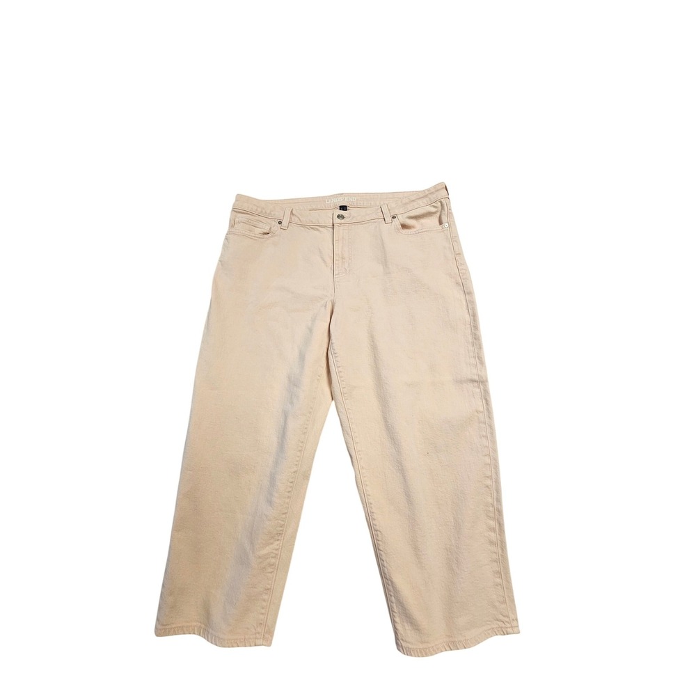 Lands End Womens 18 Petite Pink Wide Leg‎ Crop Jeans High Rise Stretch Denim